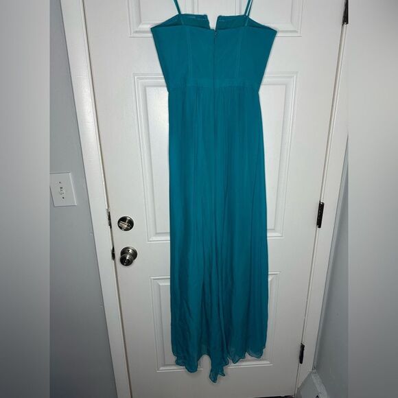 BCBG MAX AZRIA BLUEJADE STARR V-NECK SILK HALTER GOWN IML6W195 SIZE 8 blue maxi - Picture 6 of 6